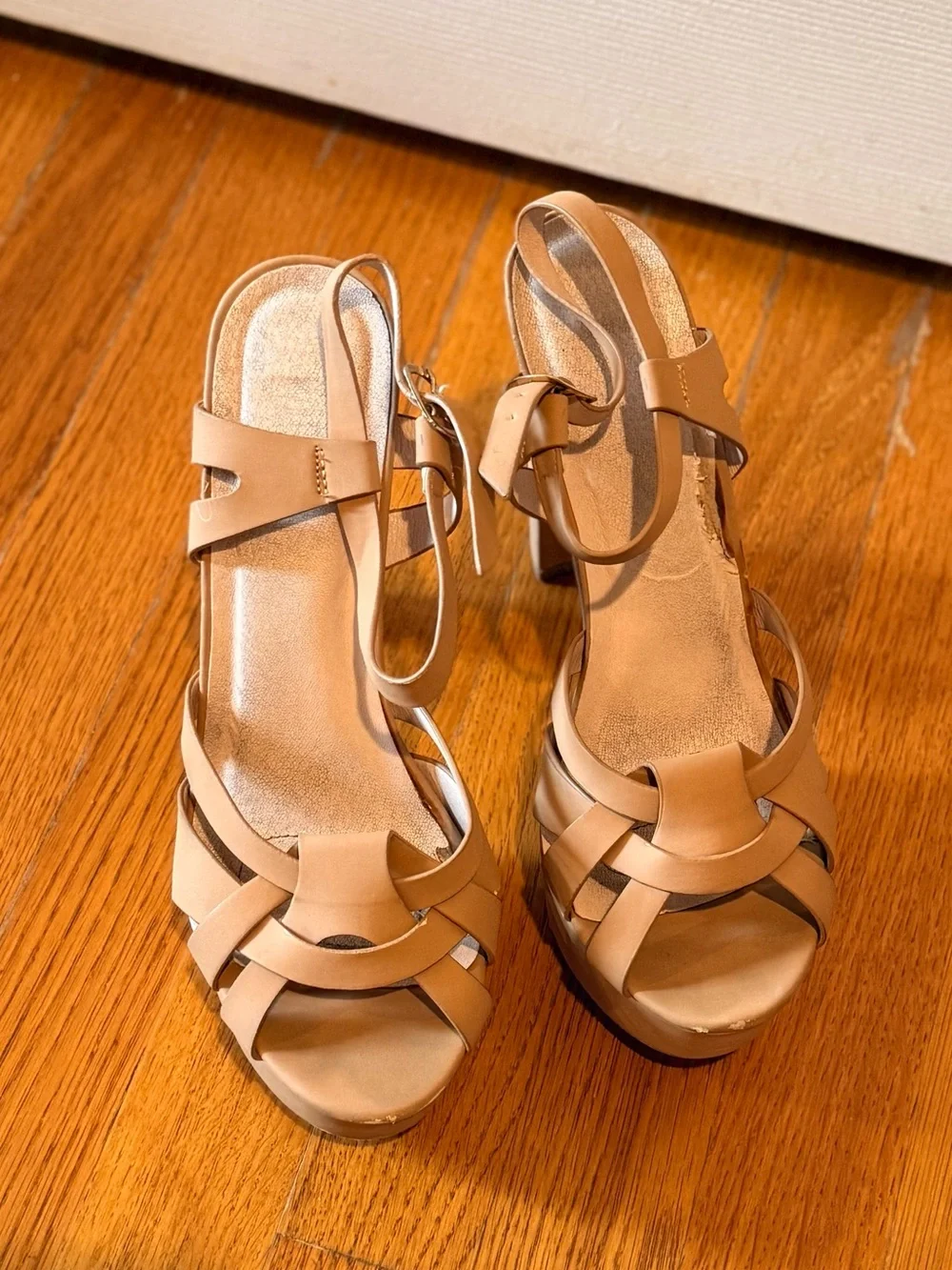 Platform Strappy Genuine Leather Heels in Nude
